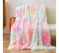 Rainbow Throw Blankets, Fluffy Colorful Throw Blanket, Super Soft Long Plush Bedspread Blanket, Soft Warm Snuggle Fleece Blanket Double Sided Faux Fur Cozy Blanket for Bed Couch Sofa Style C 80x120cm