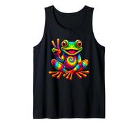 Rainbow Tie-Dye Frog with Peace Sign Spreading Hippie Smile Tank Top