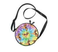 Rainbow Tie-dye German Shepherd Pattern Round Crossbody Bag Canvas Messenger Purse