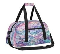 Rainbow Tie Dye Kids Overnighter Duffel Bags for Boys, Carry-On Size Sports Gym Bag with Front Zipper Pocket for School Practice or Overnight Travel Weekender Sleepover Tote Bag, Colored Fish Scales