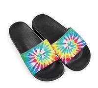 Rainbow Tie Dye Novelty Sunflowers Pattern Slide Sandals for Women Girls, Comfotable Open Toe Non Slip Single Band Slide Sandals