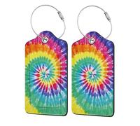 Rainbow Tie Dye Print,Luggage Tags Pu Leather Name Tag Travel Suitcase Identifier ID Tags Durable Luggage Label 2 pcs
