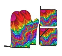 Rainbow Tie Dye-Red Print 4-Piece Heat-Resistant Oven Waterproof Kitchen Gloves Cooking Roasting Essential