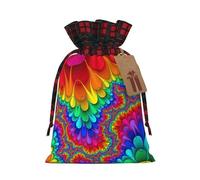 Rainbow Tie Dye-Red Print Christmas Imitation Burlap Gift Bag With Drawstring And Gift Tag,For Wrapping Candies