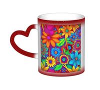 Rainbow Tie Dye-Red Print Thermal Color Changing Mug, Ceramic Coffee Cup, Magic Mug for Home Office Cafe
