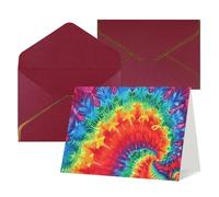 Rainbow Tie Dye-Red Printed Pearl Paper Greeting Card, Dark Red - Folded Blank Cards with Gold Trim for Weddings, Birthdays, Christmas