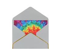 Rainbow Tie Dye-Red Printed Pearl Paper Greeting Card, Light Grey - Folded Blank Cards with Gold Trim for Weddings, Birthdays, Christmas