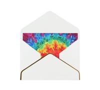 Rainbow Tie Dye-Red Printed Pearl Paper Greeting Card, White - Folded Blank Cards with Gold Trim for Weddings, Birthdays, Christmas