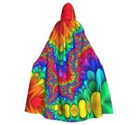 Rainbow Tie Dye-Red Printing 57.8 Inches Length Adult Vampire Hooded Cloak,Hooded Cloak For Halloween Role Playing With Tie