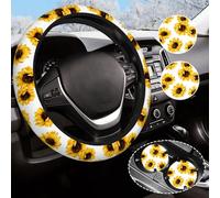 Rainbow Tie Dye Steering Wheel Cover for Women Men with 2 Pcs Car Coasters, Universal 14.5-15 Inch Covers Non-Slip Accessories for Girls Protect the steering wheel