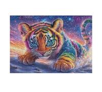 Rainbow Tiger Cub Under Starry Sky 300 Piece Premium Jigsaw Puzzle Adult Jigsaws Brain Training Hobby Home Decor Winter Gift Unique Shaped Eco Friendly Material 300 PCS