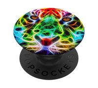Rainbow Tiger Face Colorful Fractal Art Design PopSockets Adhesive PopGrip