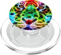 Rainbow Tiger Face Colorful Fractal Art Design PopSockets PopGrip for MagSafe