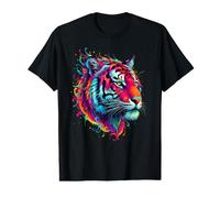 Rainbow Tiger Head Animal Motif Artwork Tiger Value Graphic T-Shirt