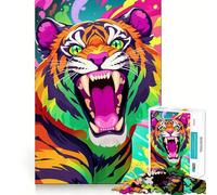 Rainbow Tiger Roar Hard Jigsaw Puzzle for Adults 1000 Pieces Improve Memory Relaxed Mind Sharp Edge Stylish Gift (38x26cm)