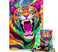 Rainbow Tiger Roar Jigsaw Puzzle for Adults 1000 Pieces Memory Boost Group Play Pattern Assembly Xmas Surprise (50x75cm)