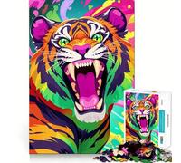 Rainbow Tiger Roar Jigsaw Puzzle for Adults 1000 Pieces Memory Boost Group Play Pattern Assembly Xmas Surprise (50x75cm)