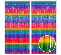 Rainbow Tinsel Curtains Party Streamers Backdrop - GREATRIL Metallic Foil Fringe Curtain Photo Backdrop for Birthday/Carnival/Mexican Fiesta/Festival/Christmas/Garden/70s/80s/90s/Neon party