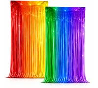Rainbow Tinsel Foil Curtain 2Pcs - Multicoloured Party Decor 3.2ft x 6.4ft | Shimmering Door & Wall Decoration for Birthday, Wedding, Photo Booth & Event decoration