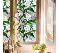 Rainbow Tinted Window Film, Sun Blocking Privacy Decal, Faux Stained Glass Stickers, Magnolia Flower Window Decal for Home (E, 17" W x 39.37" L)