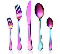 Rainbow Titanium Plating, Stainless Steel Cutlery Set - Classic Design, Mirror Polish, Anti Rust, Heavy Duty Forks And Spoons For Weddings, Catering E