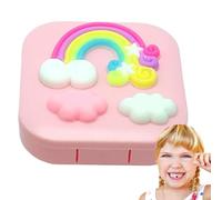 Rainbow Tooth Saver Container - 6.8x6.8x2.1cm Cloud Children Tooth Box | Creative Keepsake, 3D Carved Wood, Lost Teeth Holder, Fairy Pouch, Girl Boy Gift, Under Pillow