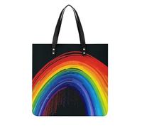 Rainbow Tote Bag for Women, Extra Large PU Leather Handbag, Soft Shoulder Bag for Work & Beach