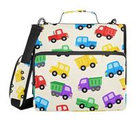 Rainbow Toy Trucks Seamless Pattern 1.5-Inch 3-Ringing Zippered Binder Bag with Shoulder Strap & Handle Includes Zip Pocket Document Organizer Bag for Middle School