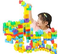 RAINBOW TOYFROG Building Blocks Toys for Toddlers-Educational Development STEM Toys-Safe Skill Building Toys for Boys&Girls - Set of 74pcs with Alphabet &Umber Stickers - Included Storage Bag
