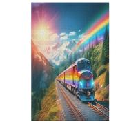 Rainbow Train Puzzles 1000 Pieces For Teens And Adults - Wooden Jigsaw Puzzle Family Activity Educational Games 78×53cm