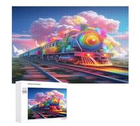 Rainbow Train Wooden Jigsaws Puzzles for Adults 1000 Jigsaw Puzzle, Decompressing Intellectual Educational Toy for Kids （75×50cm）