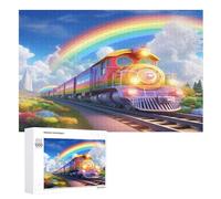 Rainbow Train Wooden Jigsaws Puzzles for Adults 1000 Jigsaw Puzzle, Decompressing Intellectual Educational Toy for Kids （75×50cm）