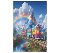 Rainbow Train Wooden Puzzles Jigsaw Puzzle 1000 Pieces for Adults Creative Difficult Challenging Game 78×53cm