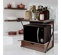Rainbow Tree 2-Tier Microwave Oven Rack with Drawer for Kitchen, Heavy Duty Microwave Toaster Stand Kitchen Counter Top Organizer, Wooden Baker’s Rack with Metal Frame Brown