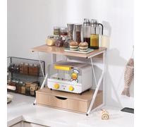 Rainbow Tree 2-Tier Microwave Oven Rack with Drawer for Kitchen, Heavy Duty Microwave Toaster Stand Kitchen Counter Top Organizer, Wooden Baker’s Rack with Metal Frame Walnut