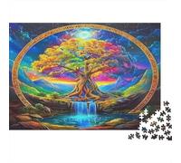 Rainbow Tree Art 1000 Pieces Jigsaw Puzzle Waterfall Roots Framable Home Decor Wall Art Thick Premium Cardboard for Family 70x50cm/1000pcs