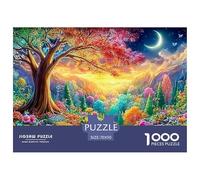 Rainbow Tree, Crescent Moon, Flowers, Mountain Landscape 1000 Piece Jigsaw Puzzle Multicolor Style - Great Gift for Boys, Girls, Men & Women 70x50cm/1000pcs