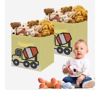 Rainbow Tree Cube Storage Box Kids Set of 2, Playroom Bedroom Storage Organiser, Foldable Baby Nursery Bin, Toddler Basket (2 Yellow Concrete Mixer Truck)