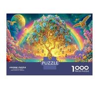 Rainbow Tree Fantasy Island 1000pc Puzzle for Adults Fantasy Art Jigsaw Puzzle Set Sturdy Cardboard Couple Puzzle Partners Ultra Difficult Home Activity 38x26cm/1000pcs
