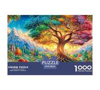 Rainbow Tree, Flowers, People, Cottage, Mountain And River 1000 Piece Jigsaw Puzzle Multicolor Style - Classic Game for Kids & Adults, Recycled 38x26cm/1000pcs