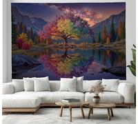 Rainbow Trees Lakes Reflections Tapestry Wall Hanging, Milky Way Mountains Wall Art Nature Aesthetic Bohemian Tapestries Home Decor For Bedroom, Dorm, College, Living Room, 100X75Cm, Deep Blue
