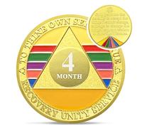 Rainbow Triangle 4 Month Sobriety Coin - Gold Recovery Addiction AA Coins - Five Month NA AA Chips and Medallions - Celebrate 1-12 Month Living Clean Alcoholics Anonymous Gifts for Men Women
