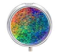Rainbow Triangle Metal Pill Organizer, 3 Compartment Waterproof Pill Case with Mirror for Purse Pocket Bag, Daily Medicine Vitamin Holder, Portable Travel Med Container(Round)