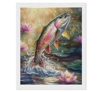 Rainbow Trout Diamond Painting Kits Round Full Drill Cross Stitch Art Pictures for Home Wall Decor 16"x20"