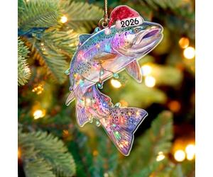 Rainbow Trout Fish Christmas Ornament 2025, Sea & Ocean Animals 3.75" (2D Flat) Acrylic Ornament, Gift for Rainbow Trout Lovers, Fishing Christmas Ornament for Men, Family Xmas Tree Decor