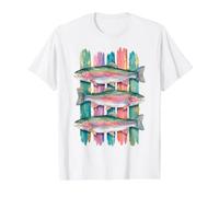 Rainbow Trout Fishing Art Watercolor Fish Preppy Lake Life Value Graphic T-Shirt