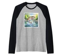 Rainbow Trout Fishing Nature Art Raglan Baseball Tee