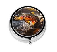 Rainbow Trout Leap Cute Pill Organizer - AM PM Pill Box, Small & Large Travel Pill Case, Unique Custom Design, Iron Plating, Perfect for Purse and On-The-Go