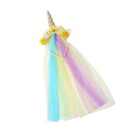 Rainbow Tulle Headband Photo Props Fun Headband Party Flower Karaoke Party Hair Hoop Halloween Horn for Halloween Stage