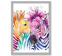 Rainbow Two Rainbow Zebra Painting Multi Coloured Artwork Framed Wall Art Print A4 Artery8 Light Grey One Size